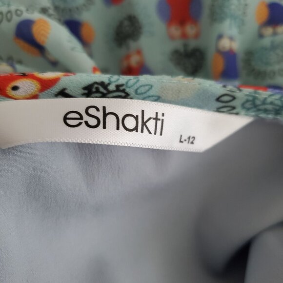 eShakti Women Colorful Owl Wrap Maxi Dress Size L Short Sleeve V Neck Whimsy - Picture 5 of 10